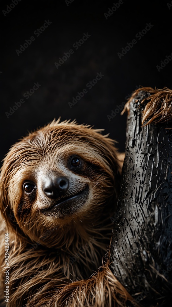 sloth on plain black background with copy space backdrop portrait sloth on plain black background with copy space backdrop portrait