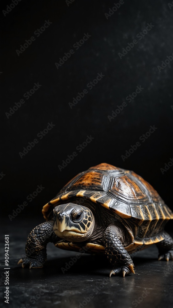 turtle on plain black background with copy space backdrop portrait turtle on plain black background with copy space backdrop portrait