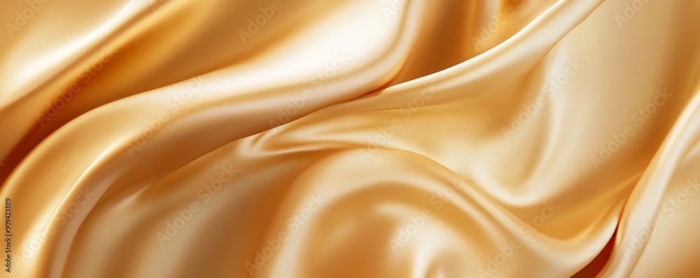 Golden silk fabric with smooth folds and soft texture, luxurious background. Elegance and luxury concept Golden silk fabric with smooth folds and soft texture, luxurious background. Elegance and luxury concept