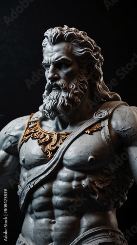 zeus statue on plain black background with copy space backdrop portrait