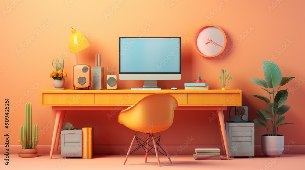 Minimalist Home Office with Orange and Yellow Accents Minimalist Home Office with Orange and Yellow Accents