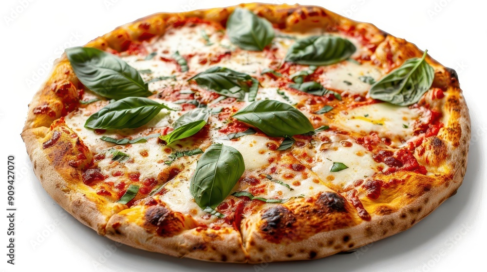 mouthwatering margherita pizza with a perfectly crisp crust vibrant tomato sauce fresh mozzarella and aromatic basil leaves isolated on a pristine white background mouthwatering margherita pizza with a perfectly crisp crust vibrant tomato sauce fresh mozzarella and aromatic basil leaves isolated on a pristine white background