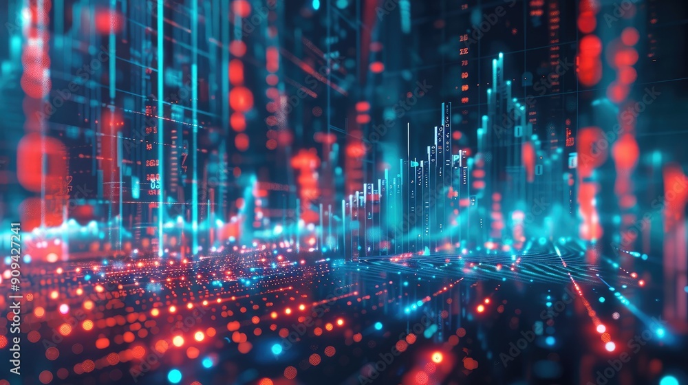 Abstract 3D financial data chart with rising trends and glowing effects on a futuristic background with this inviting photo. Abstract 3D financial data chart with rising trends and glowing effects on a futuristic background with this inviting photo.