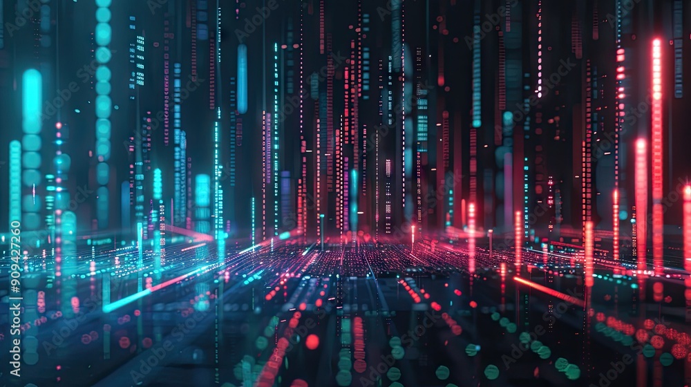 Abstract 3D financial data chart with rising trends and digital effects on a dark background with this inviting photo. Abstract 3D financial data chart with rising trends and digital effects on a dark background with this inviting photo.