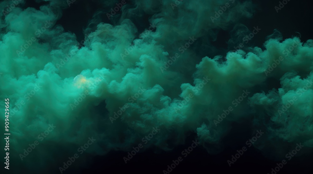 Obraz premium Ethereal green smoke dances gracefully amidst the black 