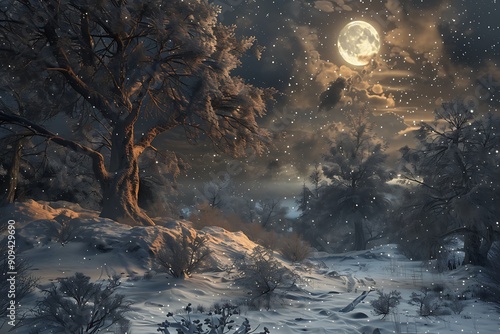 winter solstice in snowy weather forest