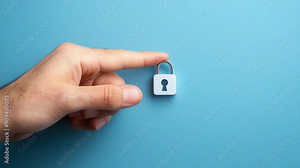 A human hand holding a small padlock against a blue background, symbolizing security, protection, and confidentiality. A human hand holding a small padlock against a blue background, symbolizing security, protection, and confidentiality.