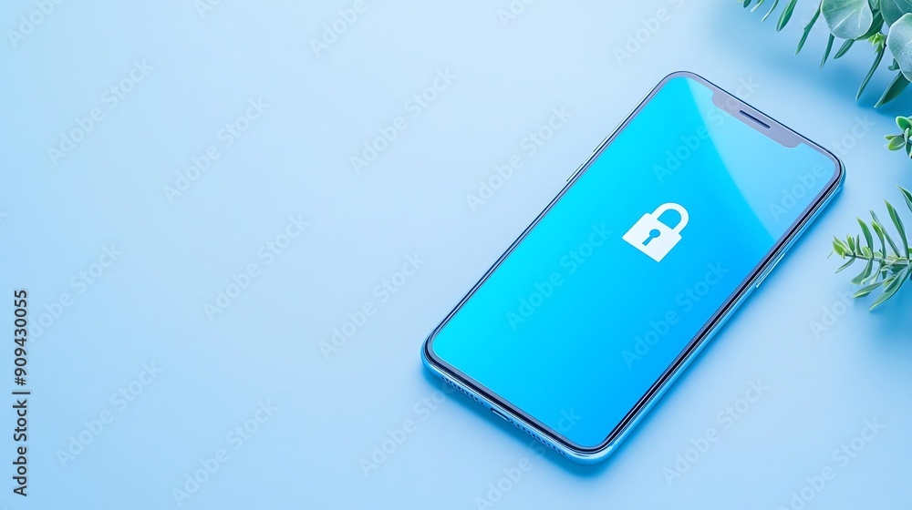 A smartphone displaying a lock icon on a blue background, symbolizing digital security and privacy in modern technology. A smartphone displaying a lock icon on a blue background, symbolizing digital security and privacy in modern technology.
