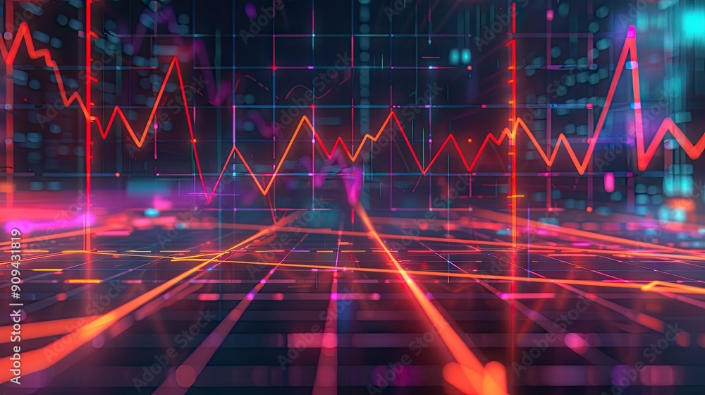 Modern 3D financial chart with arrows and glowing lines on a digital ...