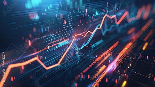 Modern 3D illustration of a financial graph with arrows and digital effects on a dark background with this inviting photo.