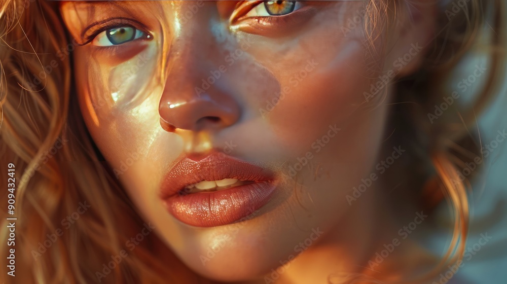 Modern close-up of a beautiful-skinned woman, showcasing her clear, luminous complexion and natural beauty with this inviting photo. Modern close-up of a beautiful-skinned woman, showcasing her clear, luminous complexion and natural beauty with this inviting photo.