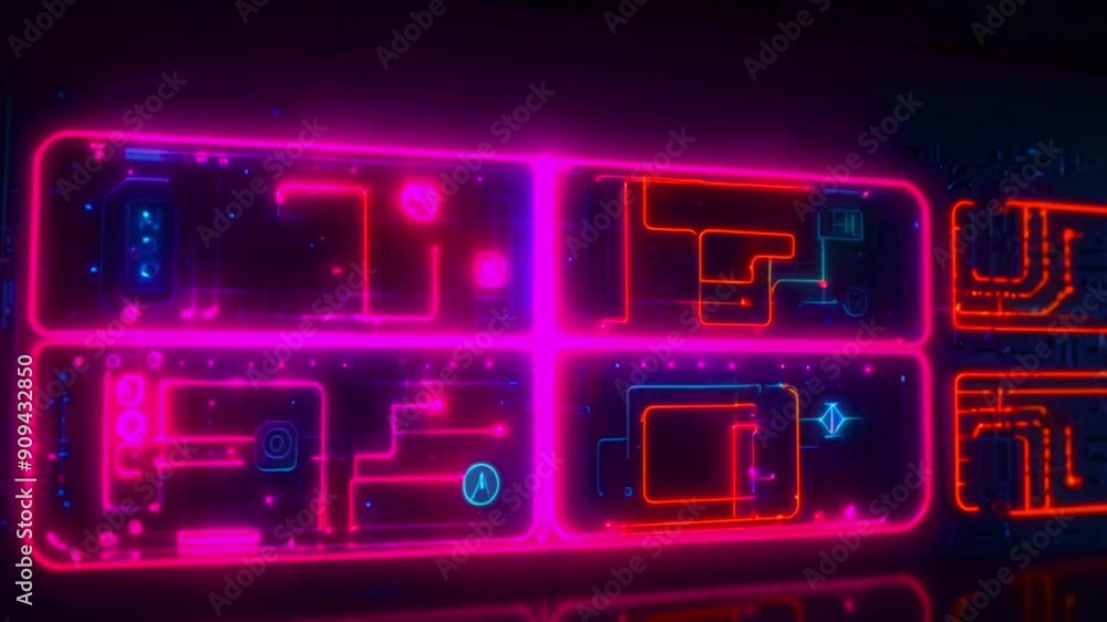 Abstract digital neon background with glowing lines and shapes. Abstract digital neon background with glowing lines and shapes.