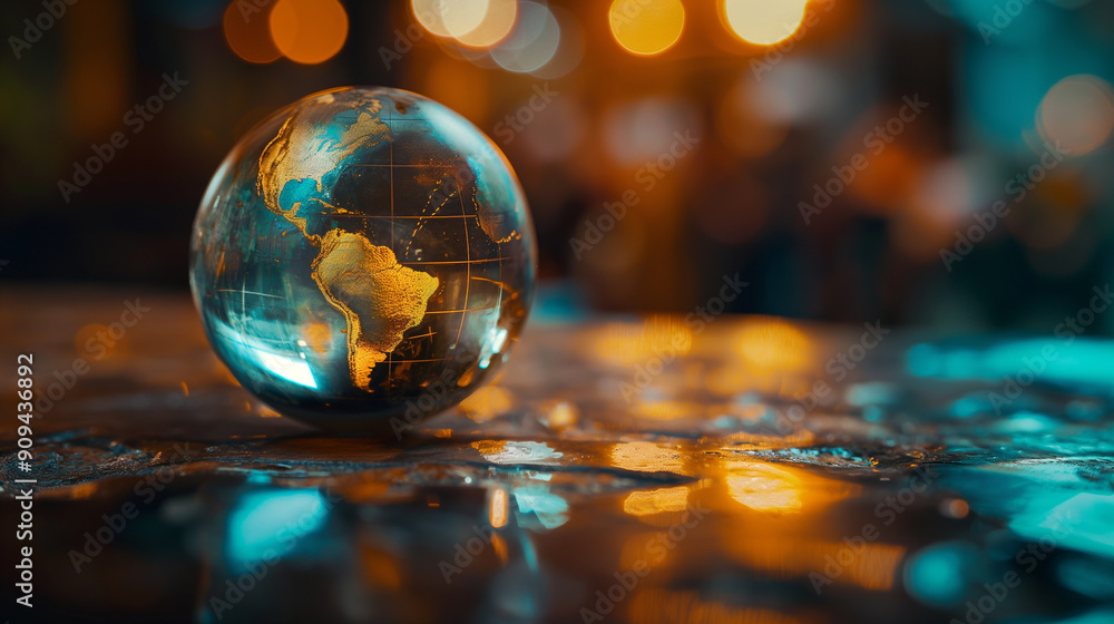 crystal globe on the table crystal globe on the table