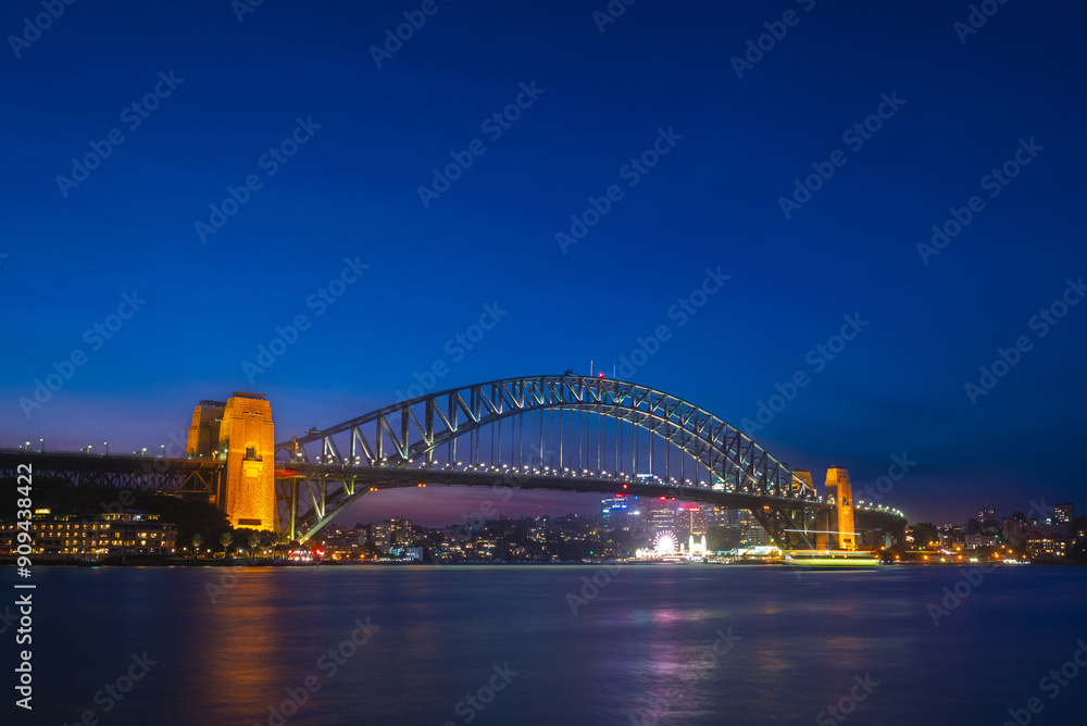 Night scene of Sydney harbour bridge located in Sydney, New South Wales, Australia Night scene of Sydney harbour bridge located in Sydney, New South Wales, Australia