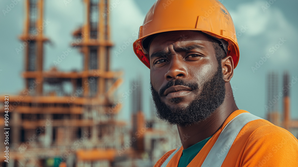 Portrait of a worker in helmet, A close-up of a determined worker, helmet on, with a look of focus and resolve in their eyes, set against the backdrop of a bustling construction site, Portrait of a worker in helmet, A close-up of a determined worker, helmet on, with a look of focus and resolve in their eyes, set against the backdrop of a bustling construction site,