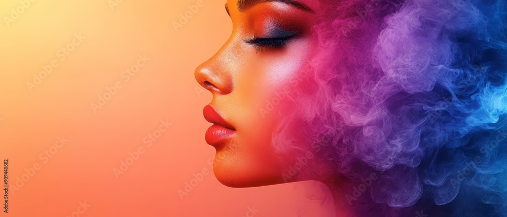Profile of Woman With Colorful Smoke Effects in Artistic Portrait Profile of Woman With Colorful Smoke Effects in Artistic Portrait