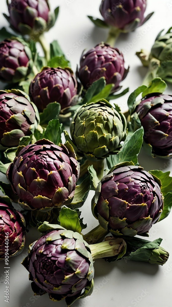 Obraz premium artichokes on plain white background abstract ad concept copy space