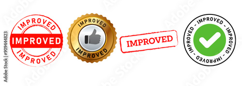 improved improvement process innovation new upgrade stamp collection icon template circle rectangle shape gold green black blue red color