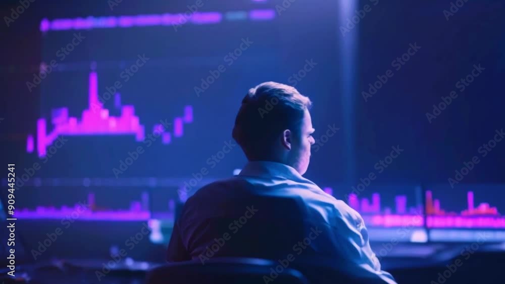 Man looking at financial data on a computer monitor. Man looking at financial data on a computer monitor.