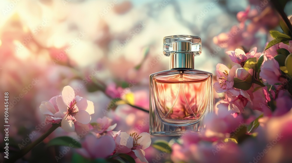 Luxury floral perfume in a glass bottle Luxury floral perfume in a glass bottle