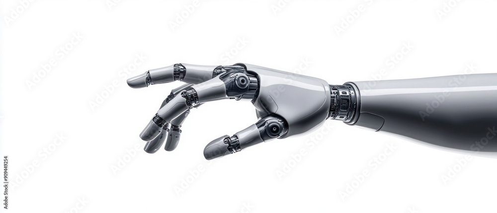Fototapeta premium Futuristic Robotic Hand on White Background. Generative ai