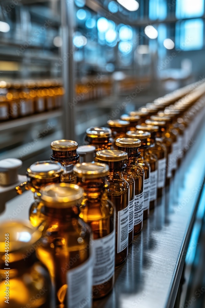 Pharmaceutical manufacturing facility showcasing rows of medicine bottles Pharmaceutical manufacturing facility showcasing rows of medicine bottles