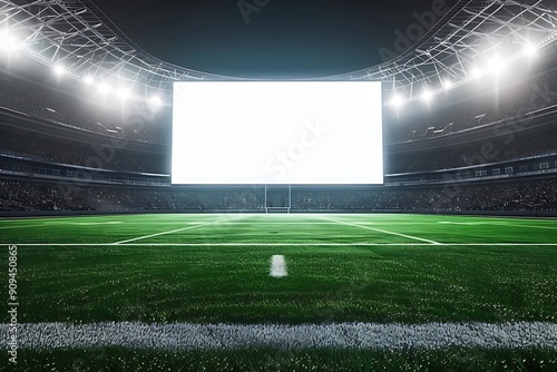 Blank white billboard in football arena stadium for mockup showcase your brand product. Billboard for mockup design.
