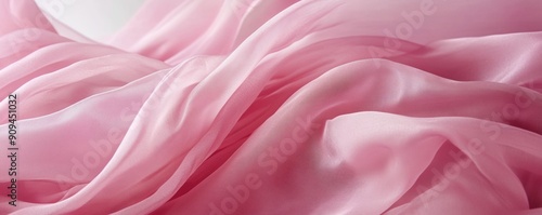 Flowing pink silk fabric texture, close-up detail. Luxurious and soft material concept