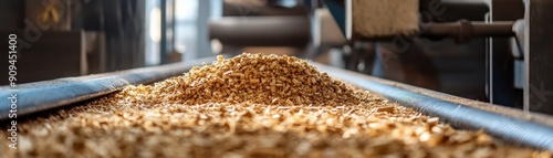 Processing wood chips on a conveyor belt