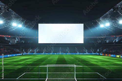 Blank white billboard in football arena stadium for mockup showcase your brand product. Billboard for mockup design.