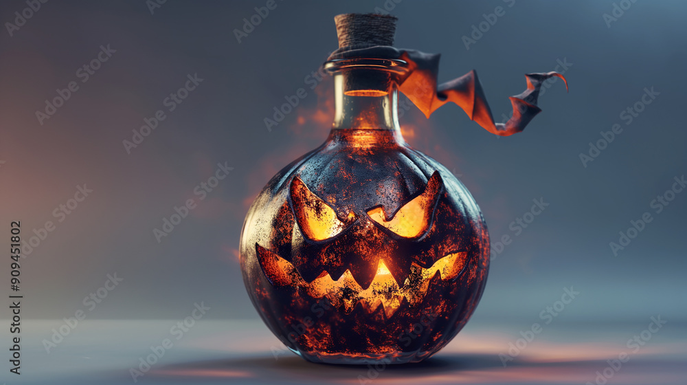 Eerie Halloween bottle featuring bats and smoke. Eerie Halloween bottle featuring bats and smoke.