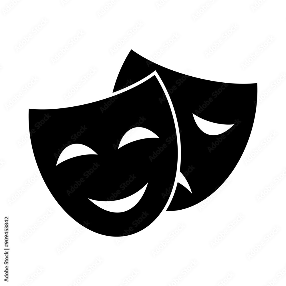 two different emotions theatrical mask, comedy mask over tragedy mask, vector icon two different emotions theatrical mask, comedy mask over tragedy mask, vector icon