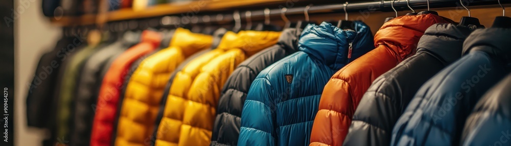 Obraz premium Row of jackets hanging on store rack