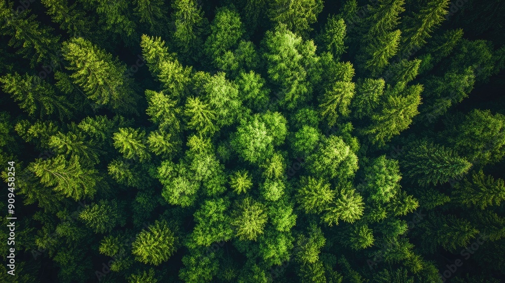 Top-down view of the Altai region's green forest and trees, captured from a drone to reveal the depth and richness of the natural landscape Top-down view of the Altai region's green forest and trees, captured from a drone to reveal the depth and richness of the natural landscape