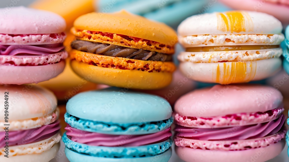 Macarons with a handpainted look of vibrant colors, closeup, isolated, unique and delicious Macarons with a handpainted look of vibrant colors, closeup, isolated, unique and delicious