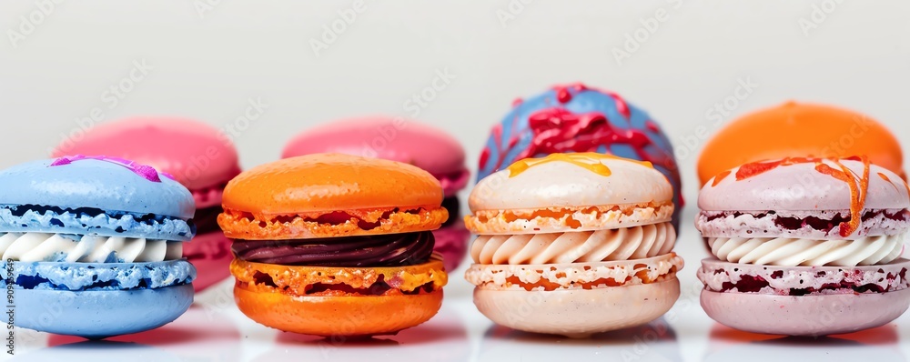 Macarons with handpainted vibrant colors, isolated on white, unique and artistic Macarons with handpainted vibrant colors, isolated on white, unique and artistic