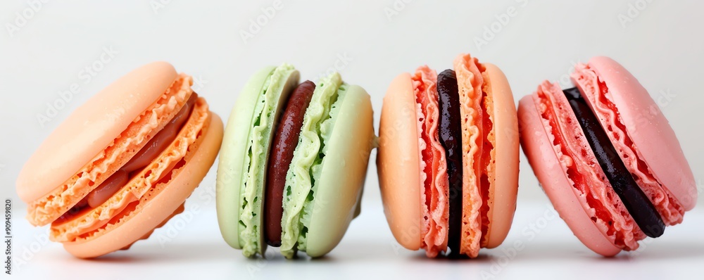 Neon gradient macarons, isolated on white, trendy and visually appealing Neon gradient macarons, isolated on white, trendy and visually appealing