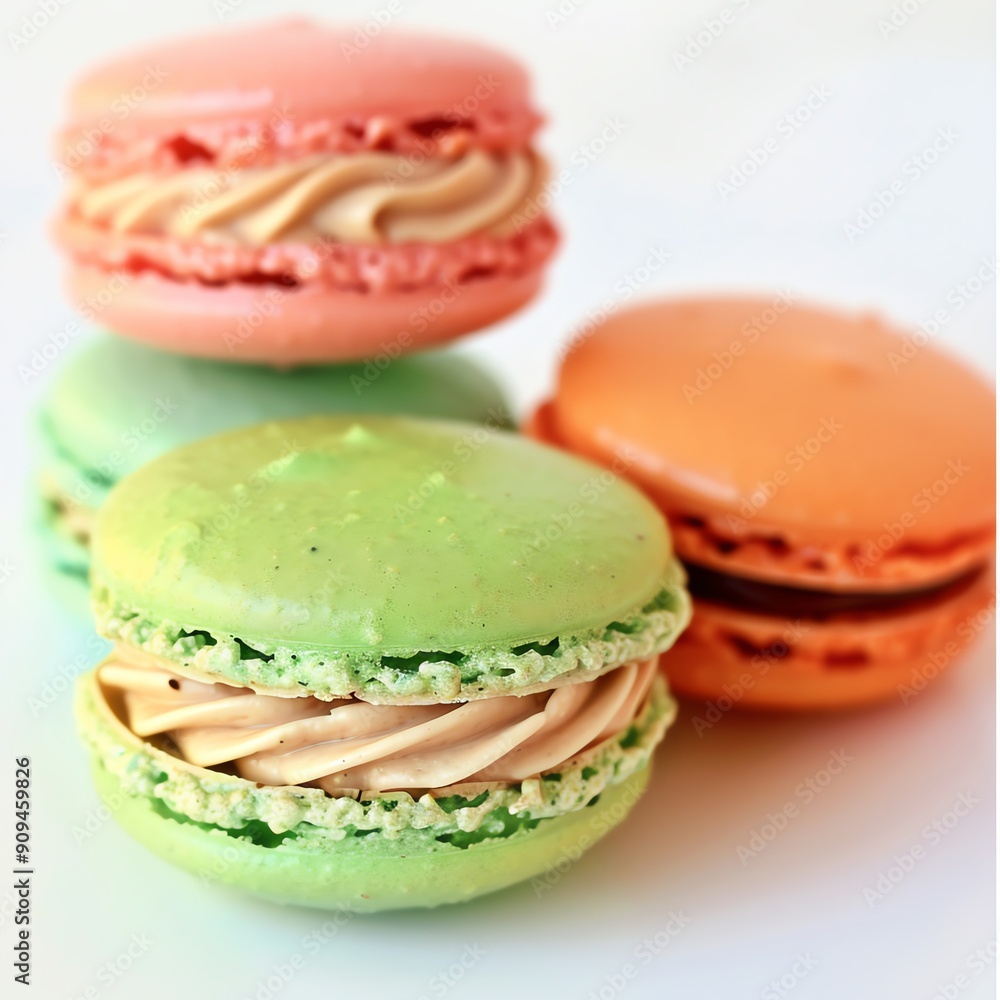 Neon gradient macarons with a glossy finish, isolated on white, trendy and delicious Neon gradient macarons with a glossy finish, isolated on white, trendy and delicious