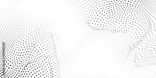 Flowing particle dots, halftone wave pattern curves isolated on transparent background. Vector illustration.