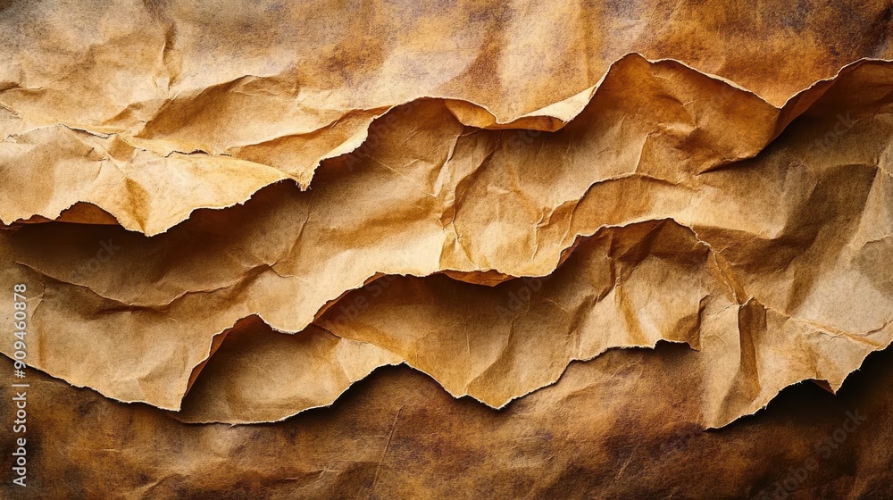 A wrinkled paper background in soft brown tones, perfect for adding a vintage or rustic touch A wrinkled paper background in soft brown tones, perfect for adding a vintage or rustic touch