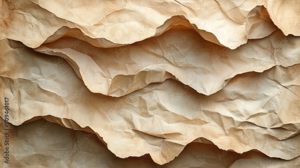 A wrinkled paper background in soft brown tones, perfect for adding a vintage or rustic touch A wrinkled paper background in soft brown tones, perfect for adding a vintage or rustic touch