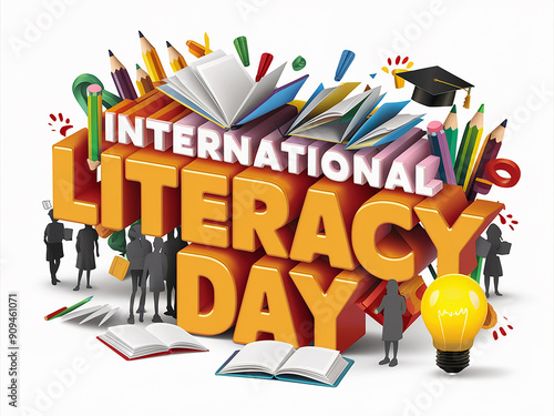 International Literacy Day bright colorful graphic design.