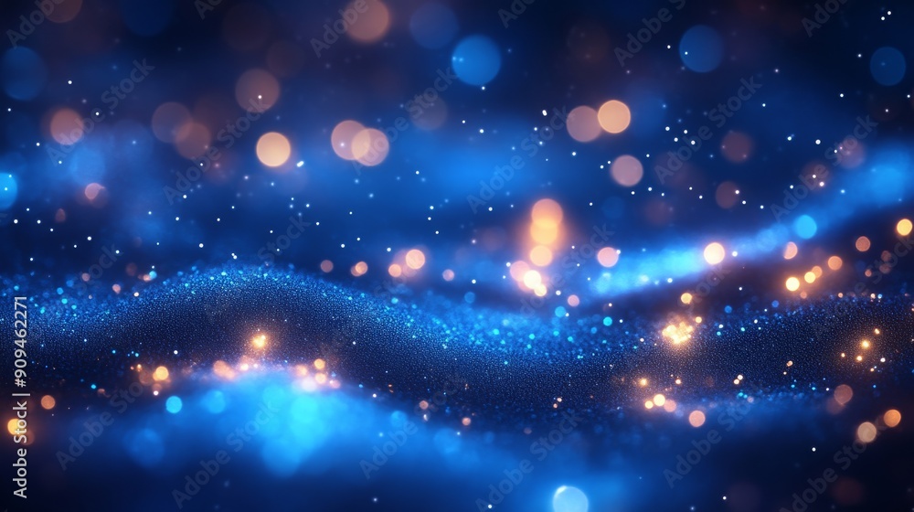 Blue abstract glittering background with bokeh lights, festive and magical concept Blue abstract glittering background with bokeh lights, festive and magical concept
