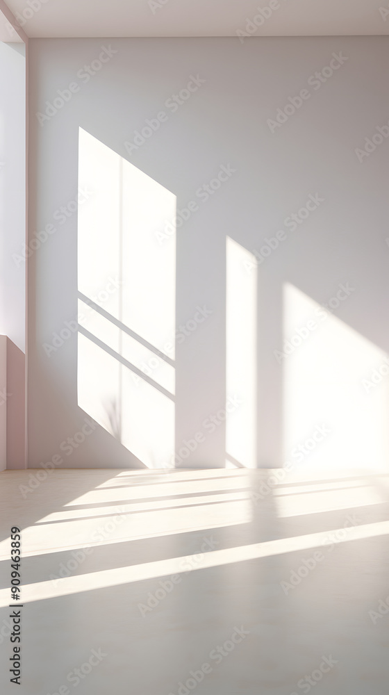 Fototapeta premium Digital white minimalist white wall light and shadow scene geometric poster background with Generative