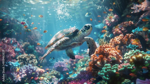 Marine biodiversity in clear ocean waters, tropical underwater scene.