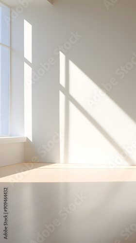 Digital white minimalist white wall light and shadow scene geometric poster background with Generative