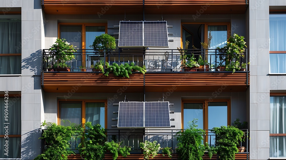 Fototapeta premium Mini solar panel balcony of apartment building modern balcony with solar battery power