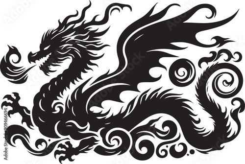 Dragon Vector Illustration, dragon silhouette vector illustration, Black Dragon silhouette vector design 