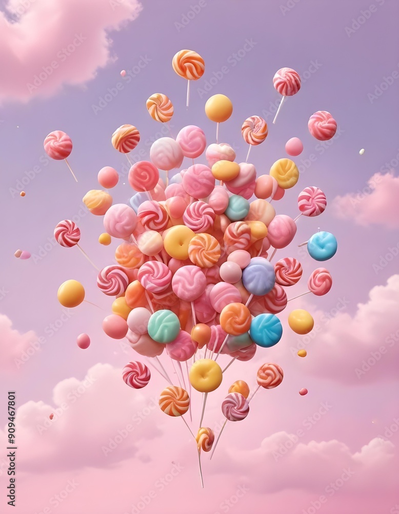 Fototapeta premium A bunch of colorful candies are flying