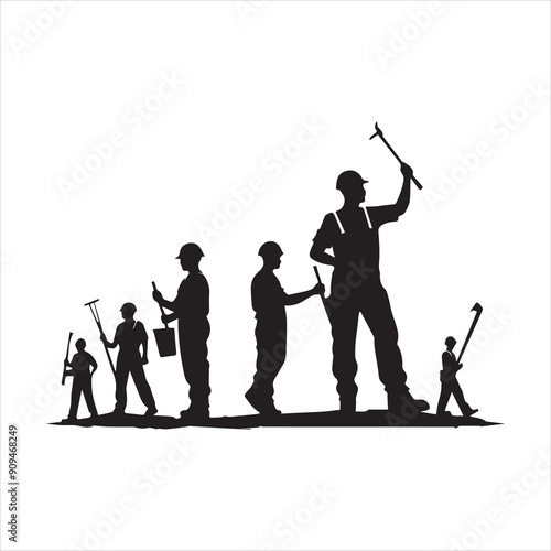 Happy labur day design concept with silhouette of workers with white background photo